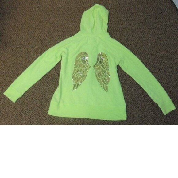 Womens Victorias Secret Jacket Medium Neon Yellow Zip Up Long Sleeve Hooded - Picture 4 of 5